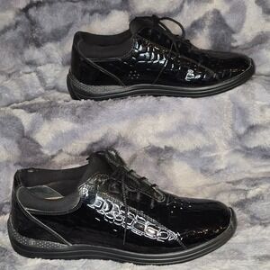 New Drew Tulip Black Crocodile Embossed Leather Lace Up Comfort Shoes 9 narrow